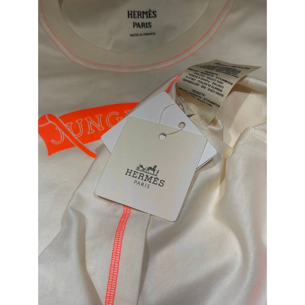 NWT Hermès Jungle Love Tee 36 Robert Dallet Neon Orange Beige Paille Leopard - Picture 6 of 9